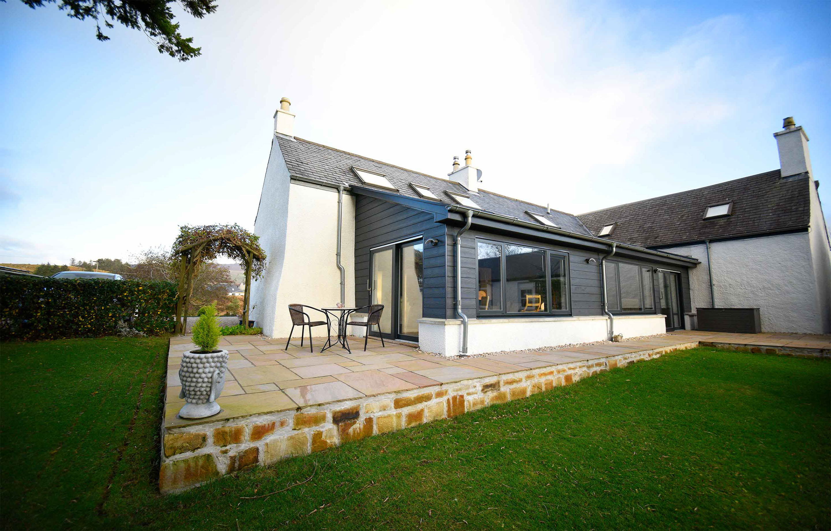 Enjoy private gardens and outside seating at Kiltaraglen House luxury self catering accommodation in Portree